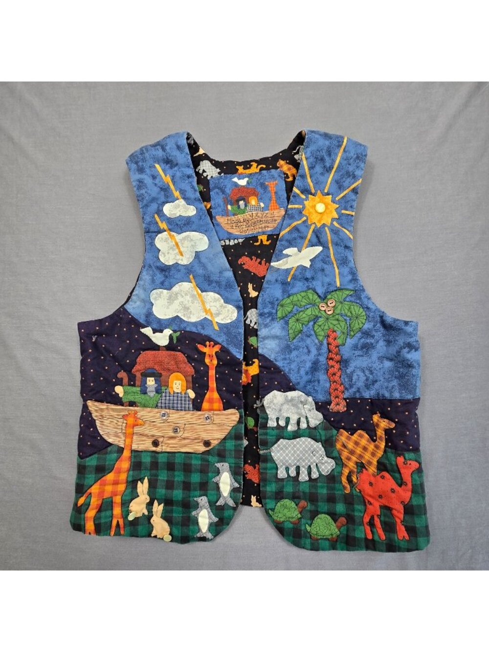 Handmade Womens Patchwork Vest Noahs Ark Animals Teacher Sunday School